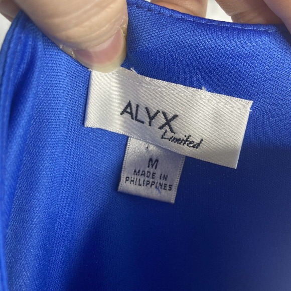 Alyx Limited Women's Medium A-Line Jersey Stretch Knit Dress Blue Surplice Flowy - Picture 7 of 12